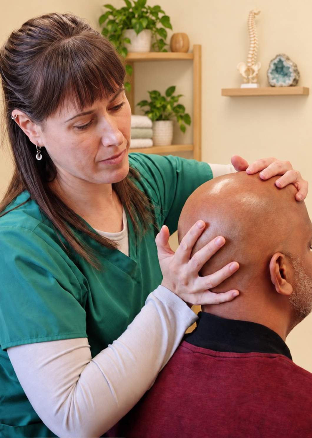 Careful hand placement supporting the head and neck